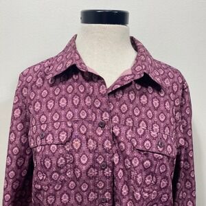 Eddie Bauer Womens XL Purple Medallion Ripstop Button Up Shirt Long Sleeve W651